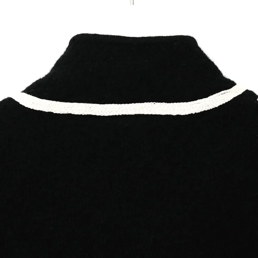 TALBOTS Black Zip Up Sweater Jacket with White Sartouche Braid - Size PM - Picture 8 of 14